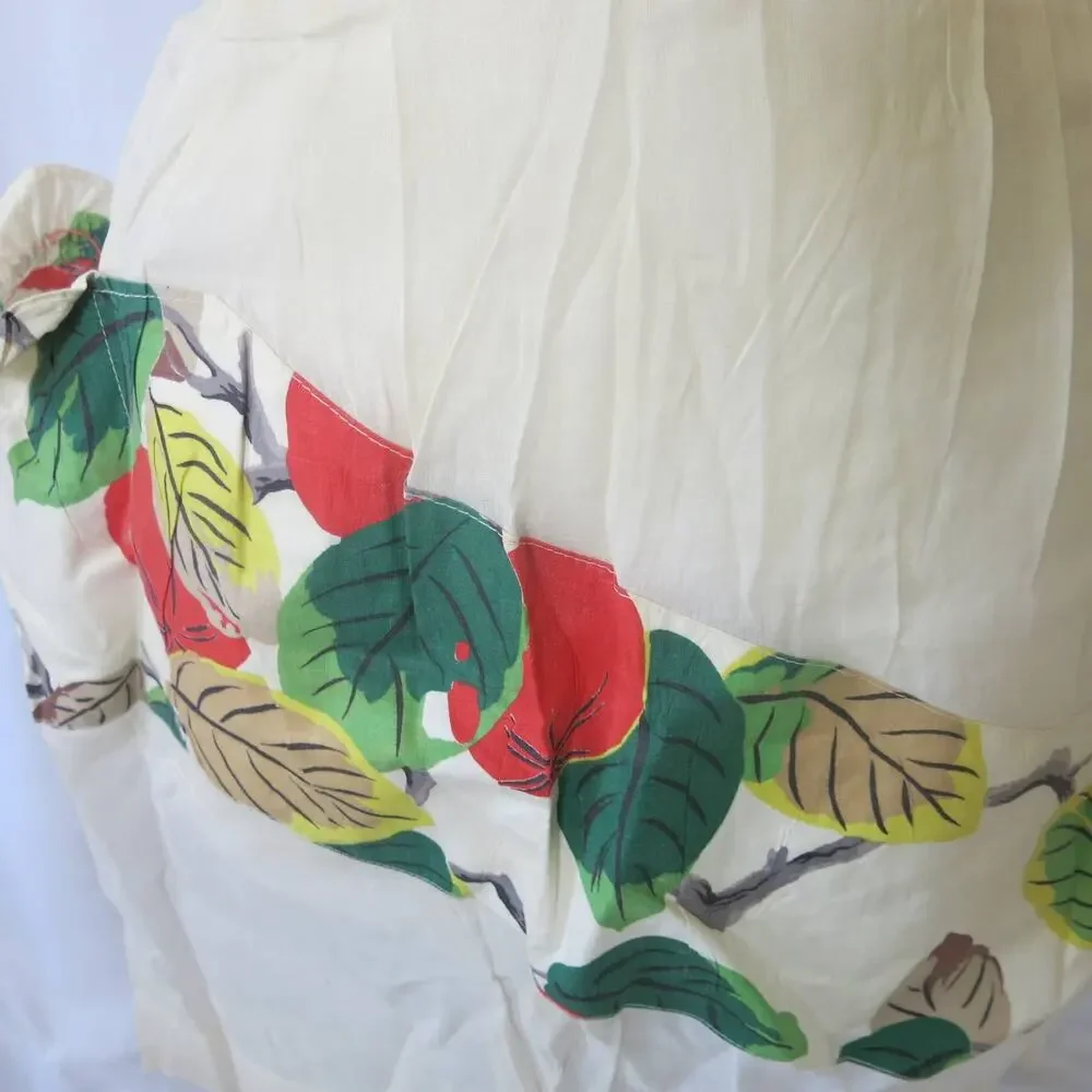 VINTAGE 1950/1960 Half Apron Handmade Pocket Beige with Leaves Tomatoes